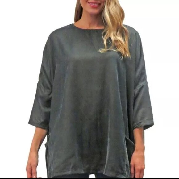 Karyn Seo grey velvet 3/4 sleeve oversize tunic front pockets size XL G6 - Picture 1 of 7